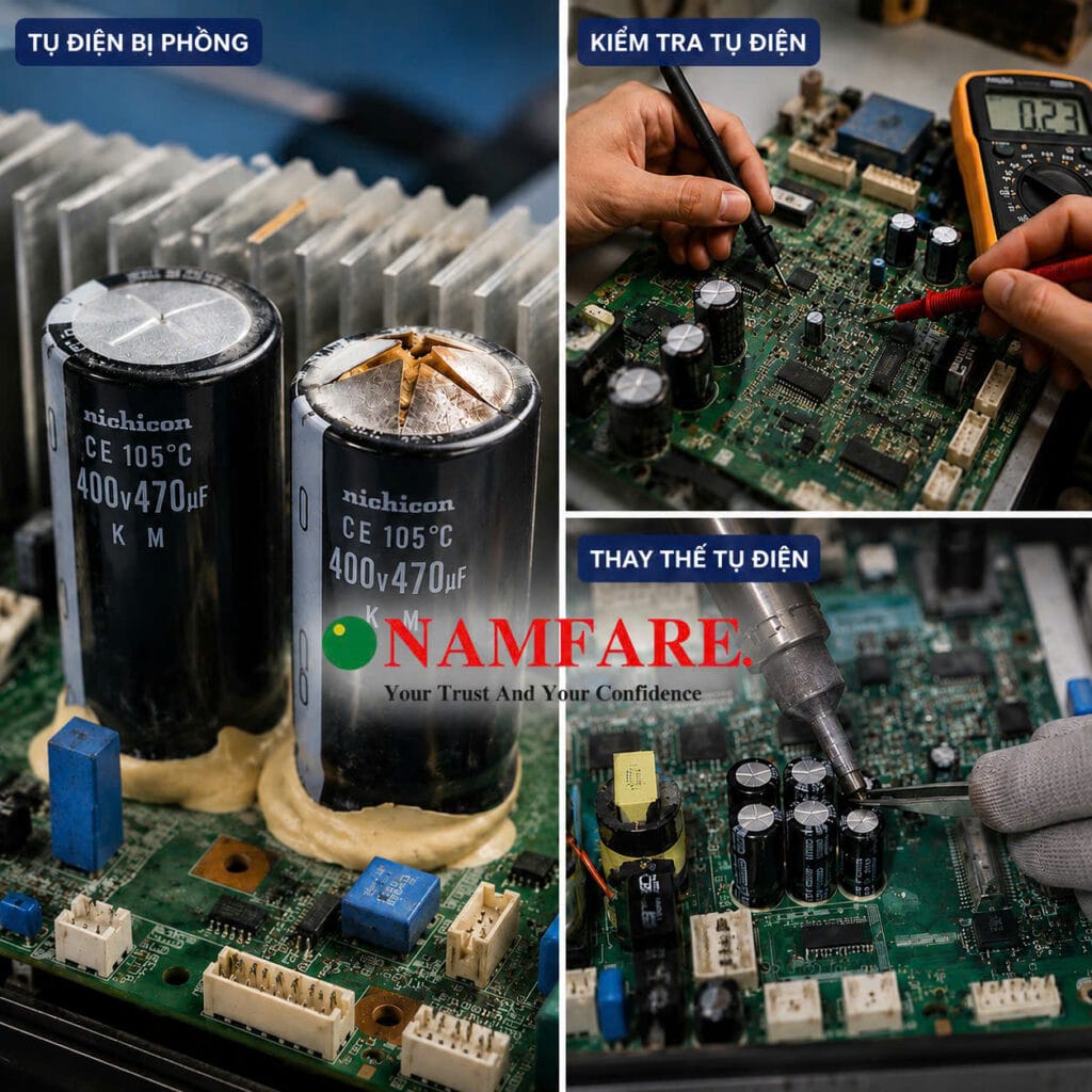 Sửa chữa tụ điện công nghiệp trên bo mạch điện tử CNC tại Namfare