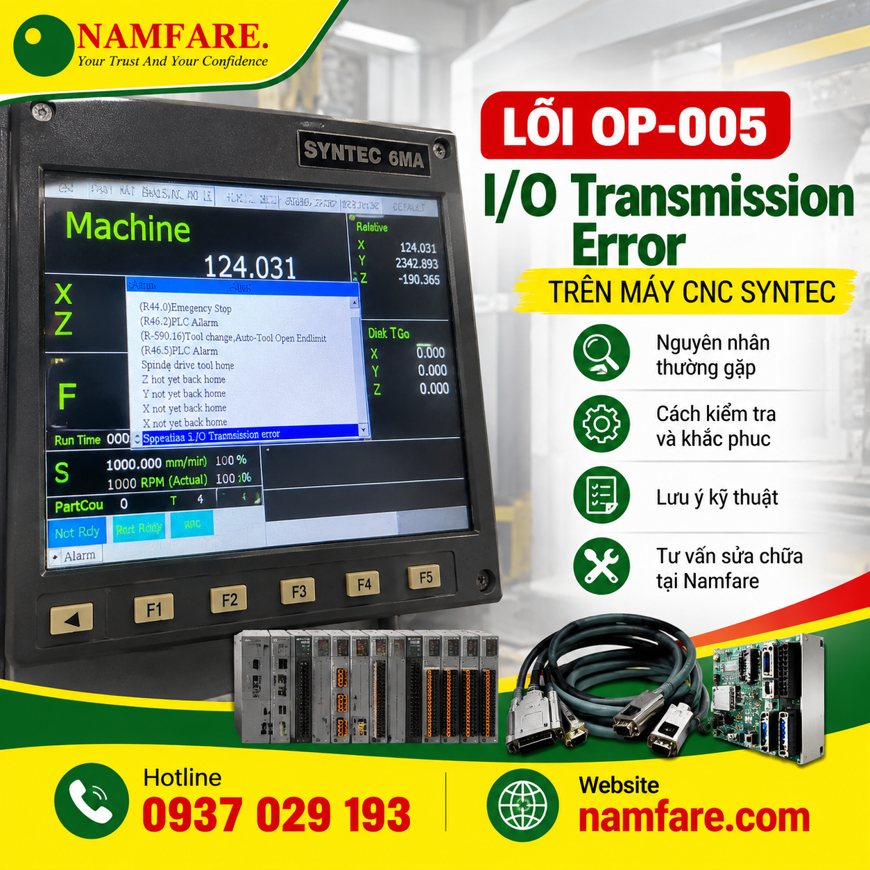 Lỗi OP-005 I/O Transmission Error trên bộ điều khiển CNC Syntec Lỗi OP-005 Syntec: Nguyên Nhân Và Cách Khắc Phục | Namfare - Ảnh 1